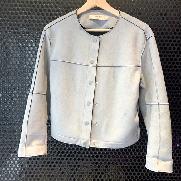 ZARA Grey Blue Suede Jacket - Picture 2 of 3